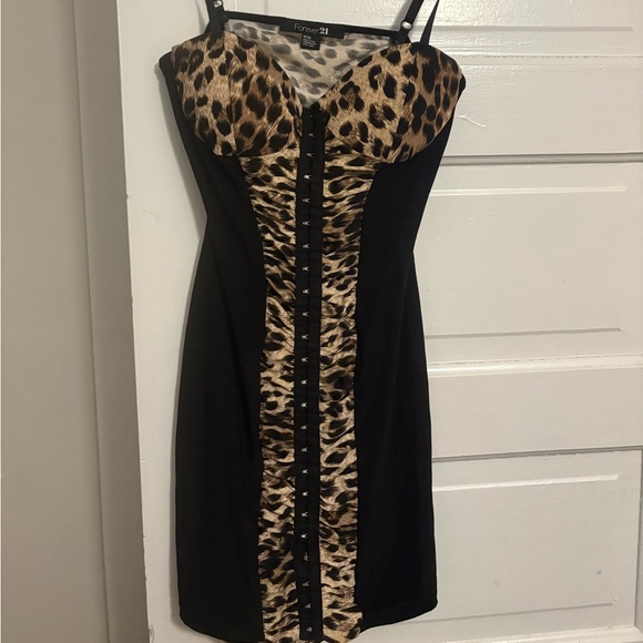 Forever 21 Black and Leopard Print Mini Dress - Picture 1 of 1
